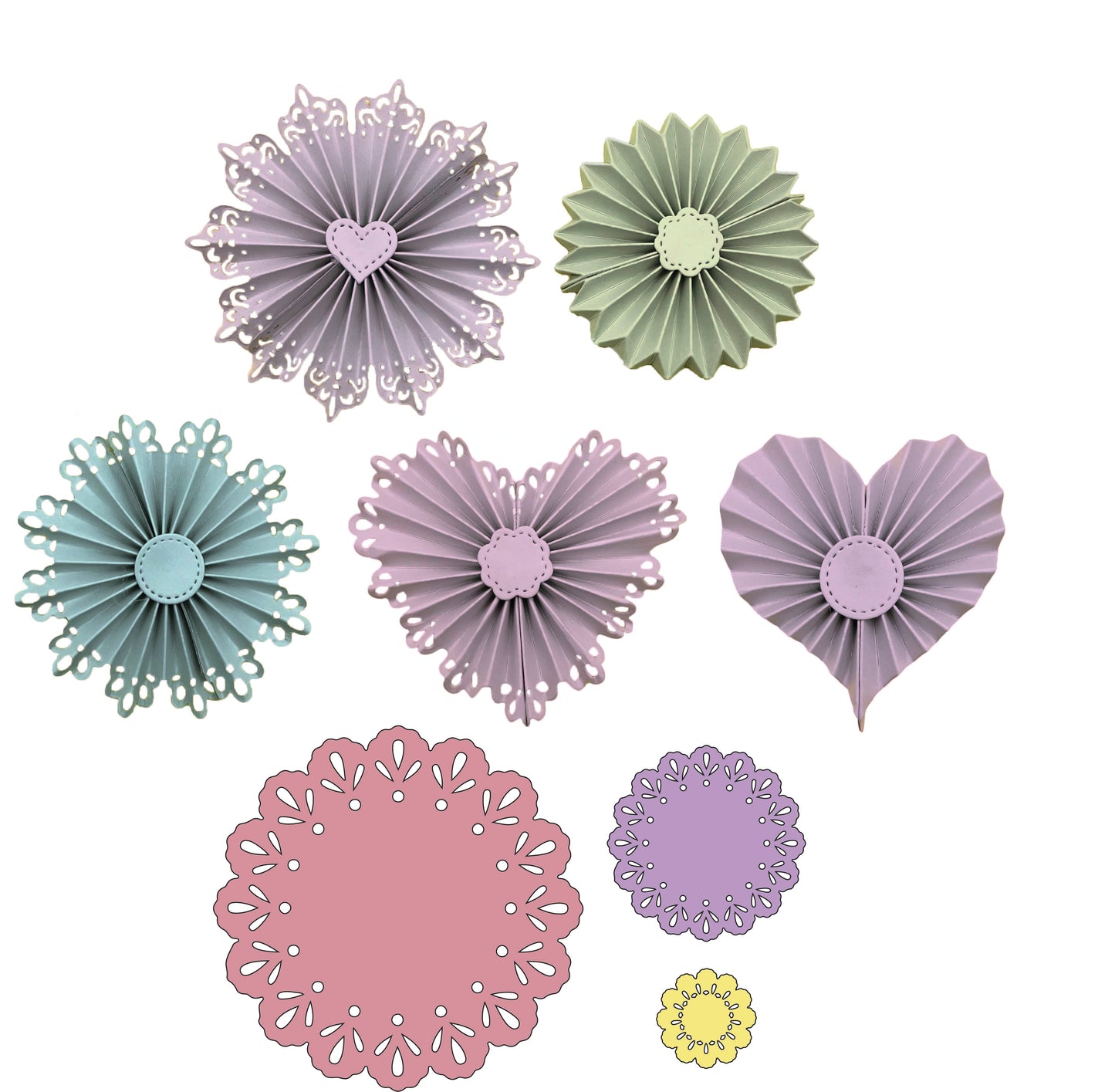 Doily, Heart scallop, Heart, Fancy Rosettes Die Set Bundle