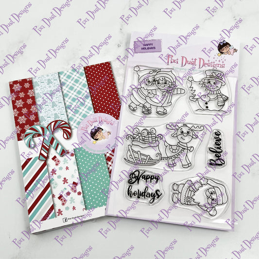 Happy Holidays Stamp and Let It Snow 6x6 paper pad  Bundle