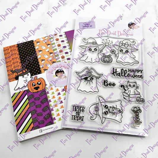 Halloween Ghost Stamp and Paper Pad 6x6 Bundle